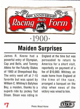 1993 Horse Star Daily Racing Form 100th Anniversary #7 Ballyhoo Bey Back